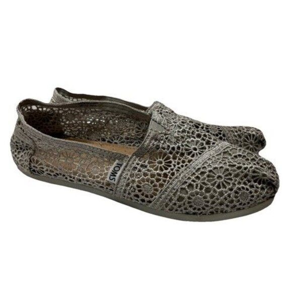 TOMS Women's Open Lace Crochet Cream/Tan Slip On Espadrilles Shoes Flats sz 7.5 - Picture 7 of 10